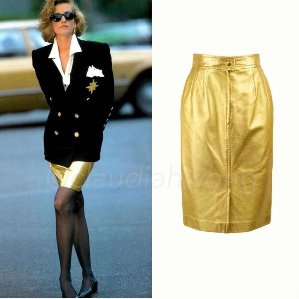 ESCADA Vintage Gold Leather Pencil Skirt Women’s 42 US size 12